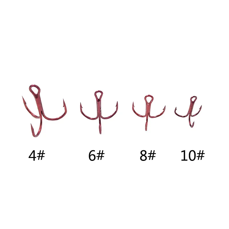 OUTKIT 20 unids/lote anzuelos de pesca triples de acero rico en carbono señuelo duro rojo anzuelos redondos doblados Triple señuelo Artificial tamaño 4 6 8 10 - imagen 2