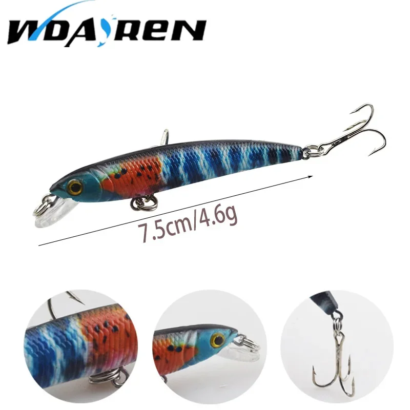 Señuelo de pesca Minnow, 5,6g, 7,5 cm, ojo 3D, cebo de plástico Artificial con anzuelo, Swimbait, Crankbait, carpa, perca, aparejos de pesca, 1 ud. - imagen 3
