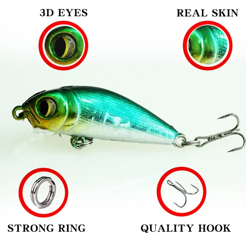 Señuelo de Pesca de pececillos de piezas, cebo duro de 47mm4.8g, Wobbler Jig Bait Crankbait, aparejos de Pesca de lubina a rayas, SwimBait - imagen 2