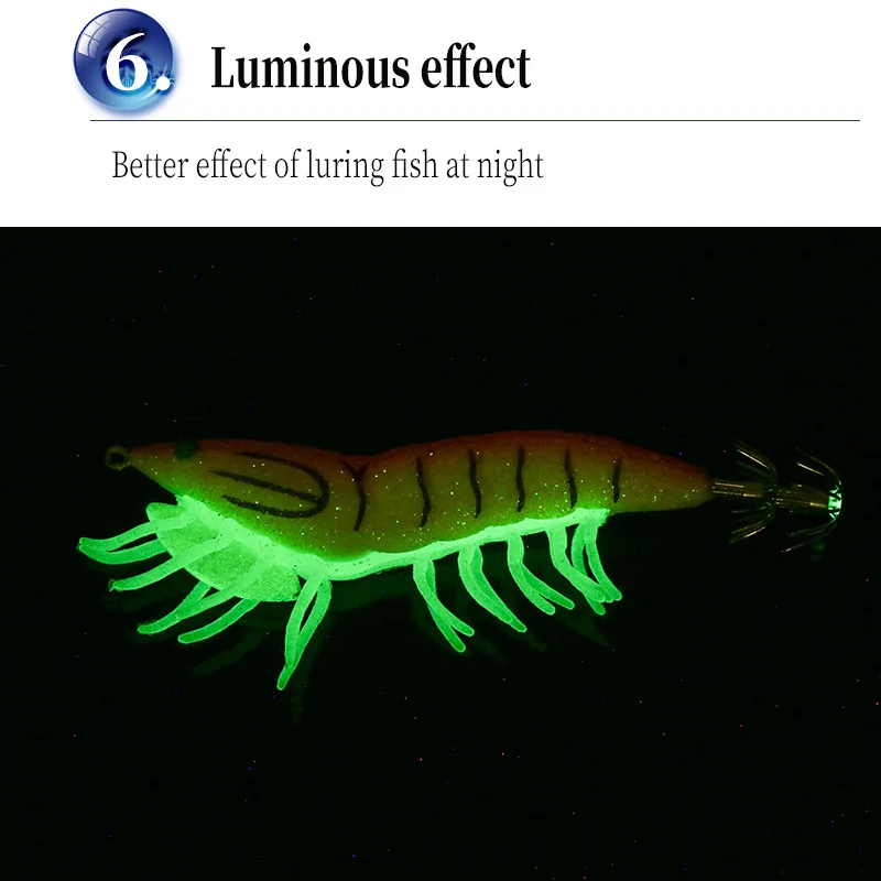 Como cebo duro que brilla, coronas suaves con anzuelo para camarones, 24g, plantillas de calamar con sonido de ruido, juego de Señuelos de Pesca de Mar, sepia Artificial, pulpo - imagen 5