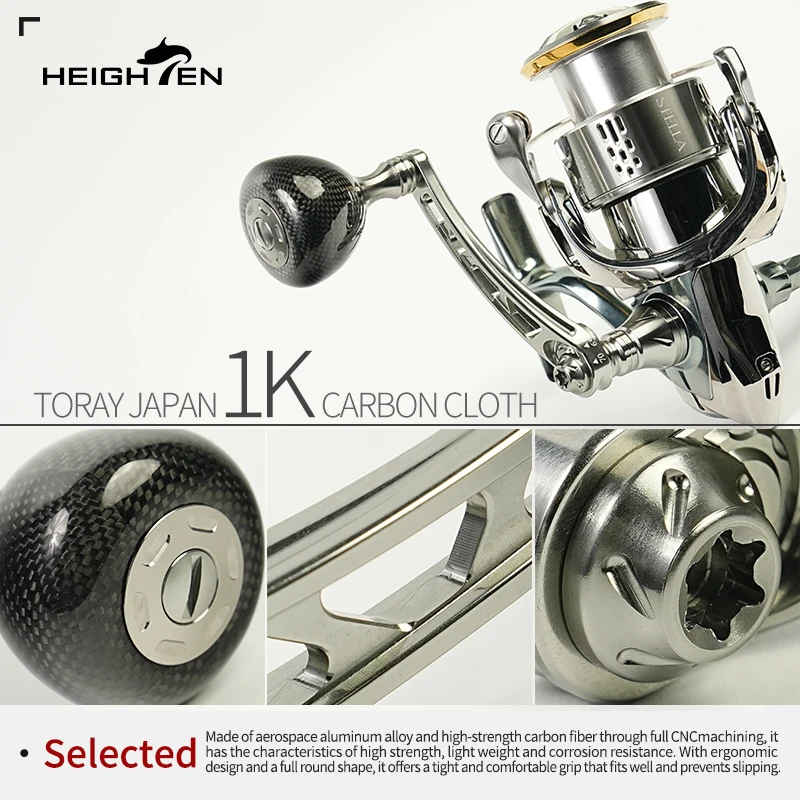 Carrete giratorio HIGHTEN, eje de mango único ajustable de 65-70mm con perilla de luz de fibra de carbono de 35mm de diámetro, compatible con Shimano Calcutta Dai - imagen 4