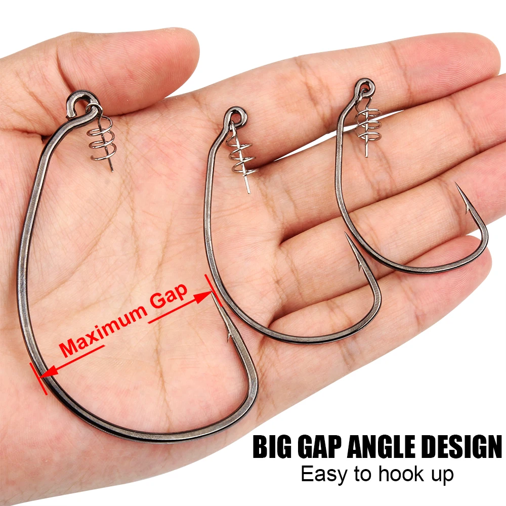 Anzuelos de natación sin peso Spinpoler Raptor con resorte de pasador de centrado 5/0 7/0 10/0 anzuelos sin cuña compensados de acero rico en carbono - imagen 5