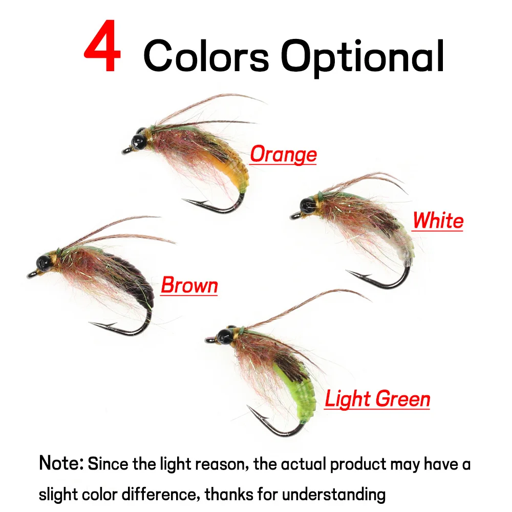 Bimoo-cadena con abalorios para pesca de trucha, señuelo de cebo de insectos artificiales, ninfa, Mosca de pesca Caddis, 8 unidades, #8, #10 - imagen 4