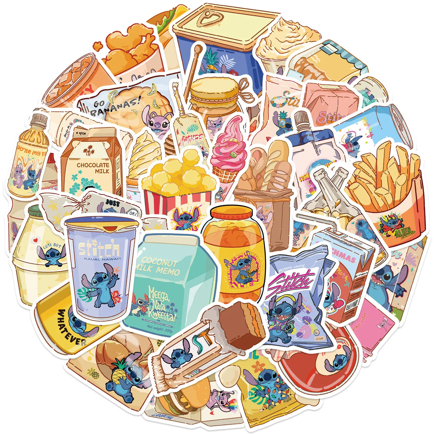 40 Uds Disney Cute Stitch Foods pegatinas de película de dibujos animados álbum de recortes teléfono guitarra maleta para portátil calcomanías impermeables pegatina juguetes para niños - imagen 3
