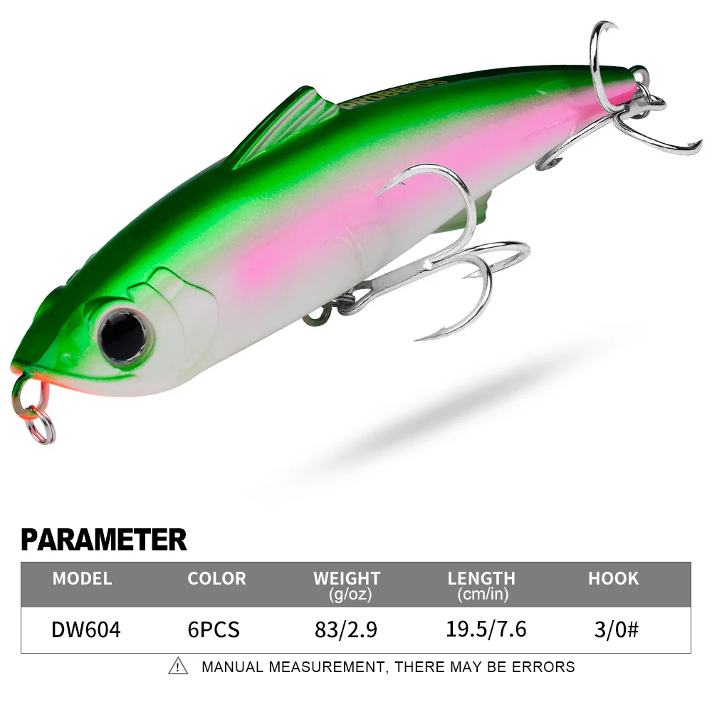 Señuelos tipo lápiz de hundimiento pesado, 195mm, 83g, pesca en el mar, cebo duro de plástico Artificial fundido largo, Sickbaits, aparejos de Swimbait de lubina - imagen 4