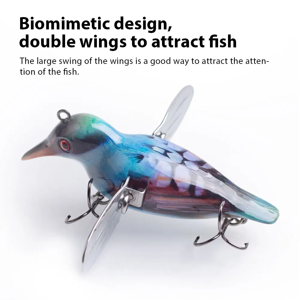 Hanlin 80mm/12g Birds Topwater Popper Bait Floating Fishing Lure Hard Body Metal Wings Wobbler Swimbait Pesca Pike Bass Tackle - imagen 3