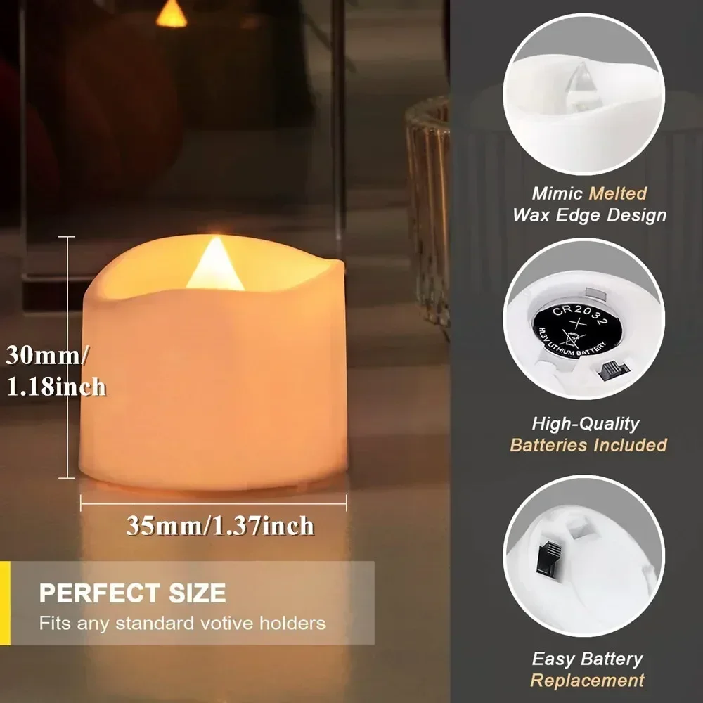Luces de té LED parpadeantes sin llama con control remoto, velas electrónicas de más de 200 horas para decoración votiva de boda, Navidad y Halloween - imagen 3