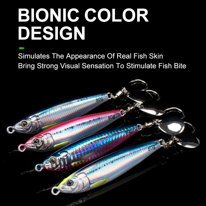 TEASER-SEÑUELOS J113 de fundición a tierra, cebos de Jigging de agua salada, anzuelo duro luminoso, Micro señuelo de Metal, 40g, 60g, 80g - imagen 5