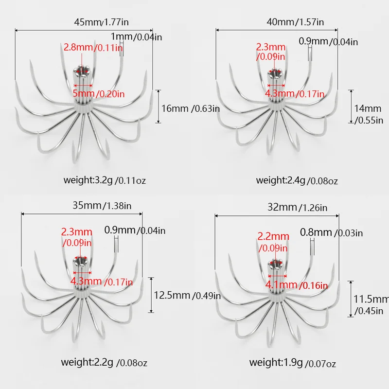 100 Uds. Ganchos de calamar de acero inoxidable, agujas para paraguas, tubos de soplado, sin púas, anzuelos de remolque multigarra para pesca en el mar - imagen 3