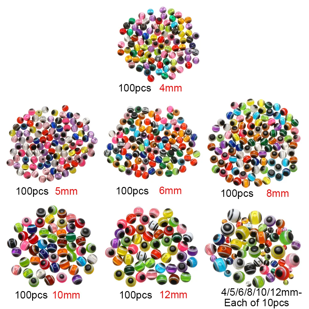 Cuentas de pesca de ojo de pez de colores mixtos, aparejos de pesca de lubina DIY, 50/60/100 piezas, 4/5/6/8/10/12mm