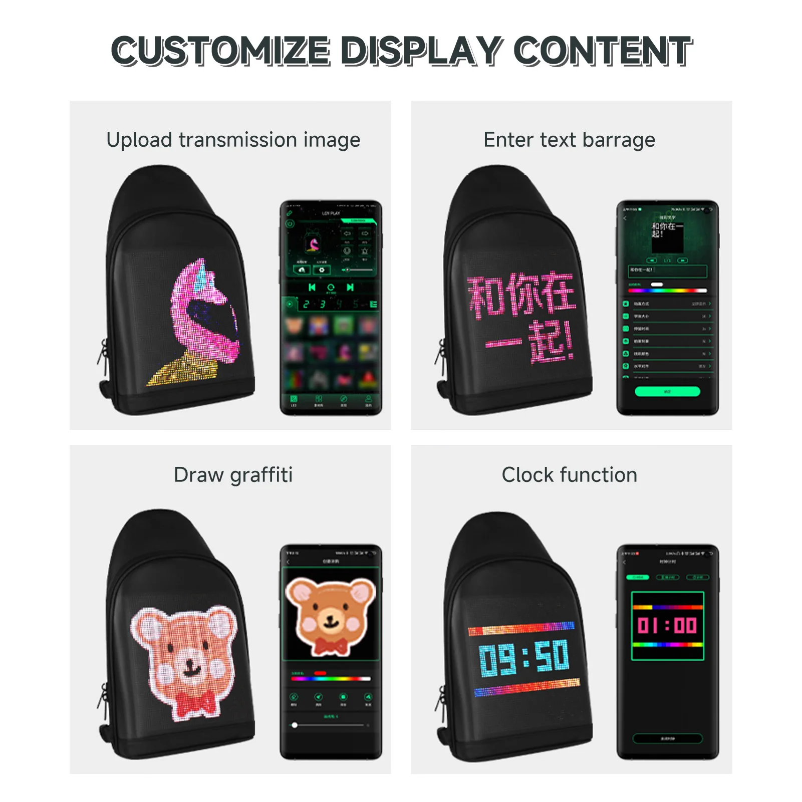 Bolso LED para ciclismo de motocicleta, bolso inteligente personalizable, bolso de hombro con pantalla LED y pantalla programable - imagen 3