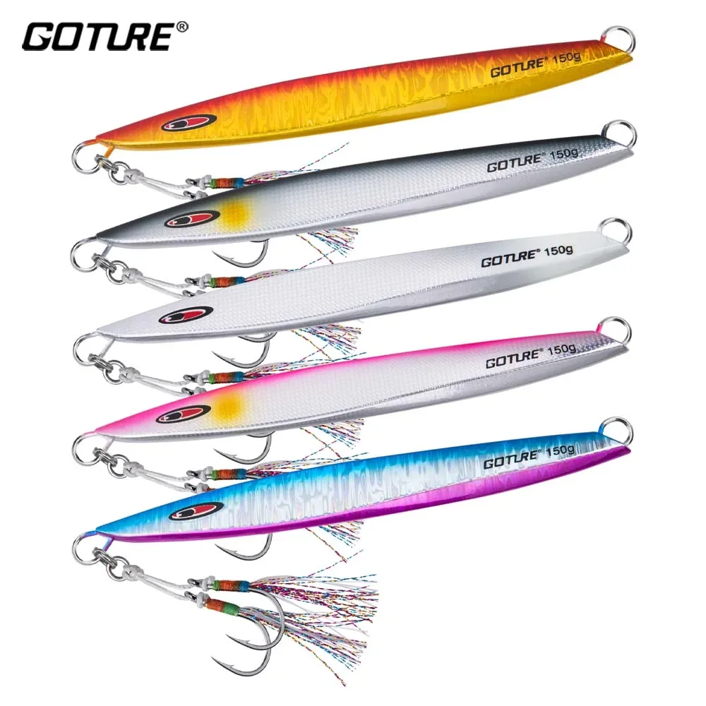 Goture-señuelo luminoso de Metal para pesca en el mar, cebo de Jigging lento, hundimiento rápido, 4-5 colores, 80g/100g/150g/200g - imagen 4