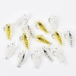 Señuelos de pesca de camarones suaves realistas, cebo Artificial con anzuelos afilados para agua dulce y salada, 1,4G/4CM, 15 Uds.