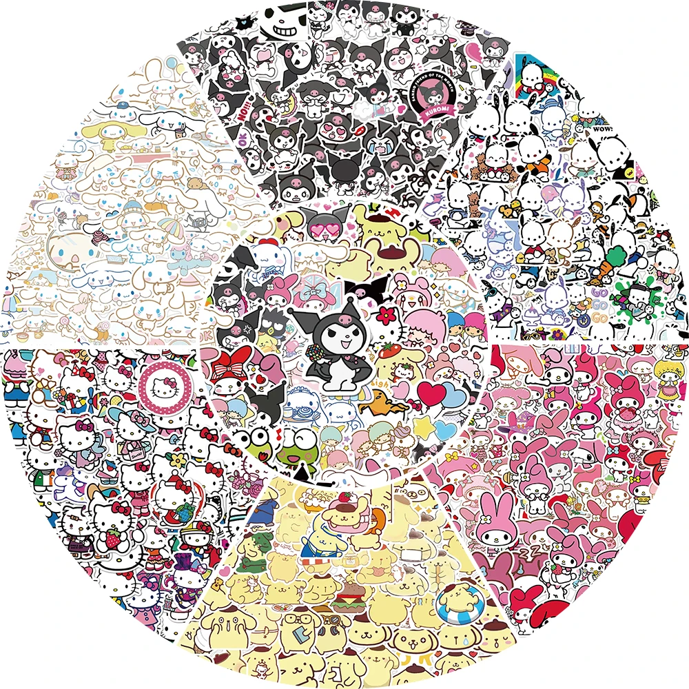 50/100 Uds Sanrio pegatinas Hello Kitty Cinnamoroll PomPomPurin Kulomi impermeable teléfono portátil equipaje Notebook pegatina juguetes para niños