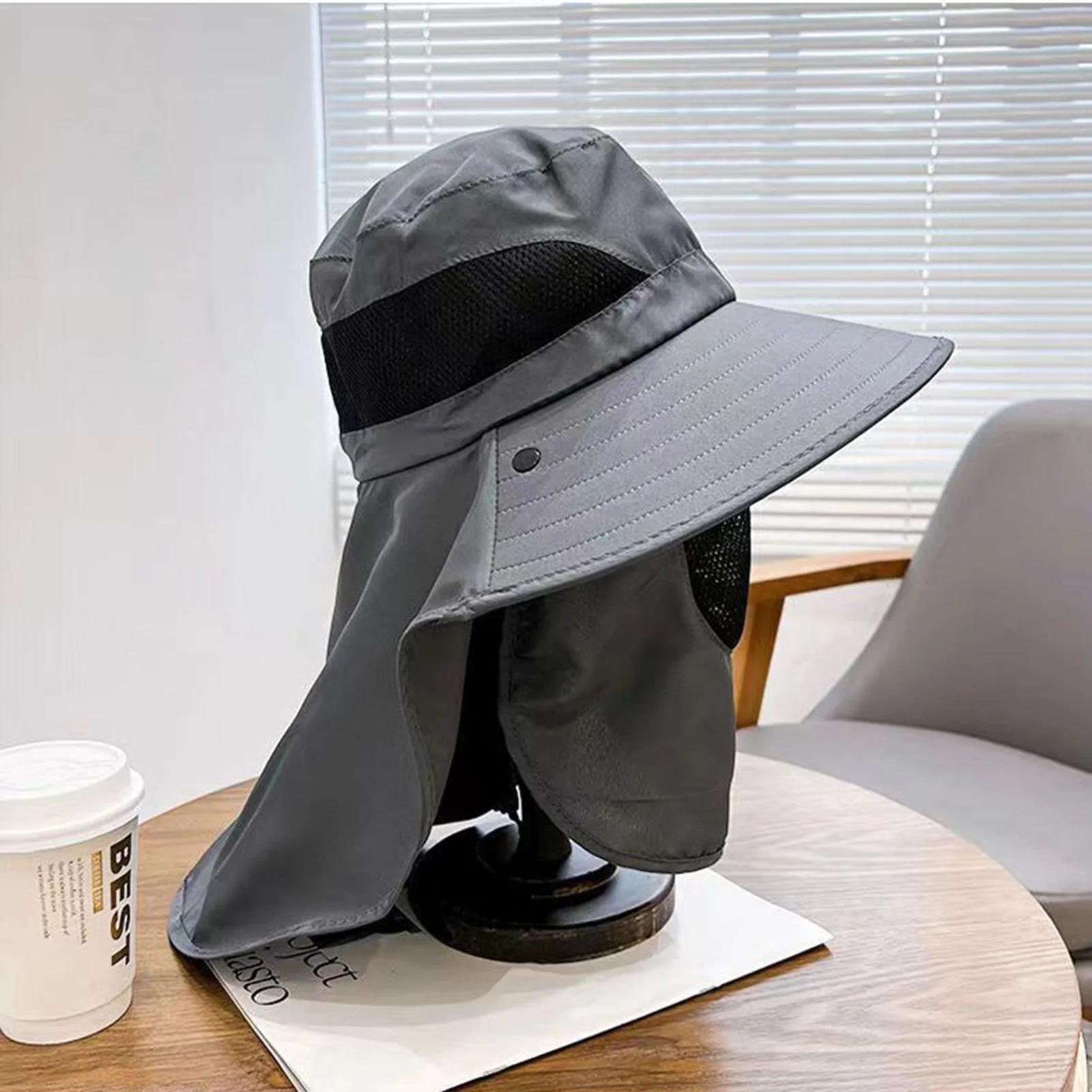 Sombrero de pesca de verano, gorra transpirable con sombrilla para el cuello para hombres y mujeres, gorra de playa protectora UV para acampar al aire libre, sombrero de ala grande 2025 - imagen 4