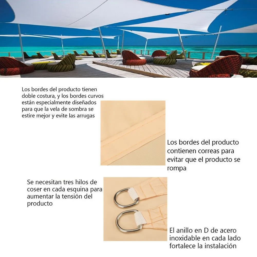 Toldo grande impermeable para exteriores, 5x3M/4x3M, refugio solar para sombrilla de protección, jardín, Patio, piscina, toldo de vela de sombra, red de sombra para acampar - imagen 5
