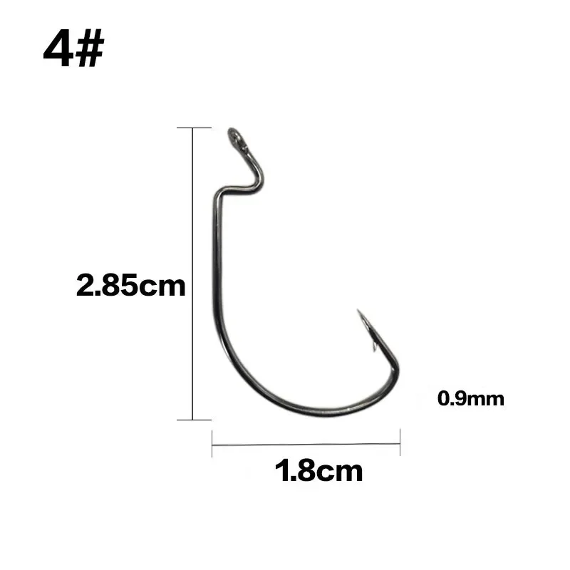 100 Uds anzuelo de pesca de acero rico en carbono manivela ancha anzuelo compensado para señuelo de gusano suave lubina Barb Wobbler - imagen 3