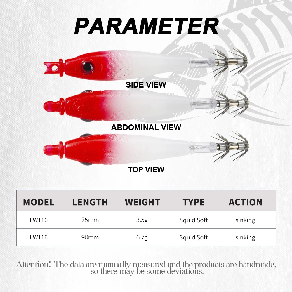Hunthouse-señuelo de pesca con plantilla de calamar EGI, cebo duro suave que se hunde 75mm 90mm para pulpo, calamar, sepia, aparejos de pesca de agua salada LW116 - imagen 2