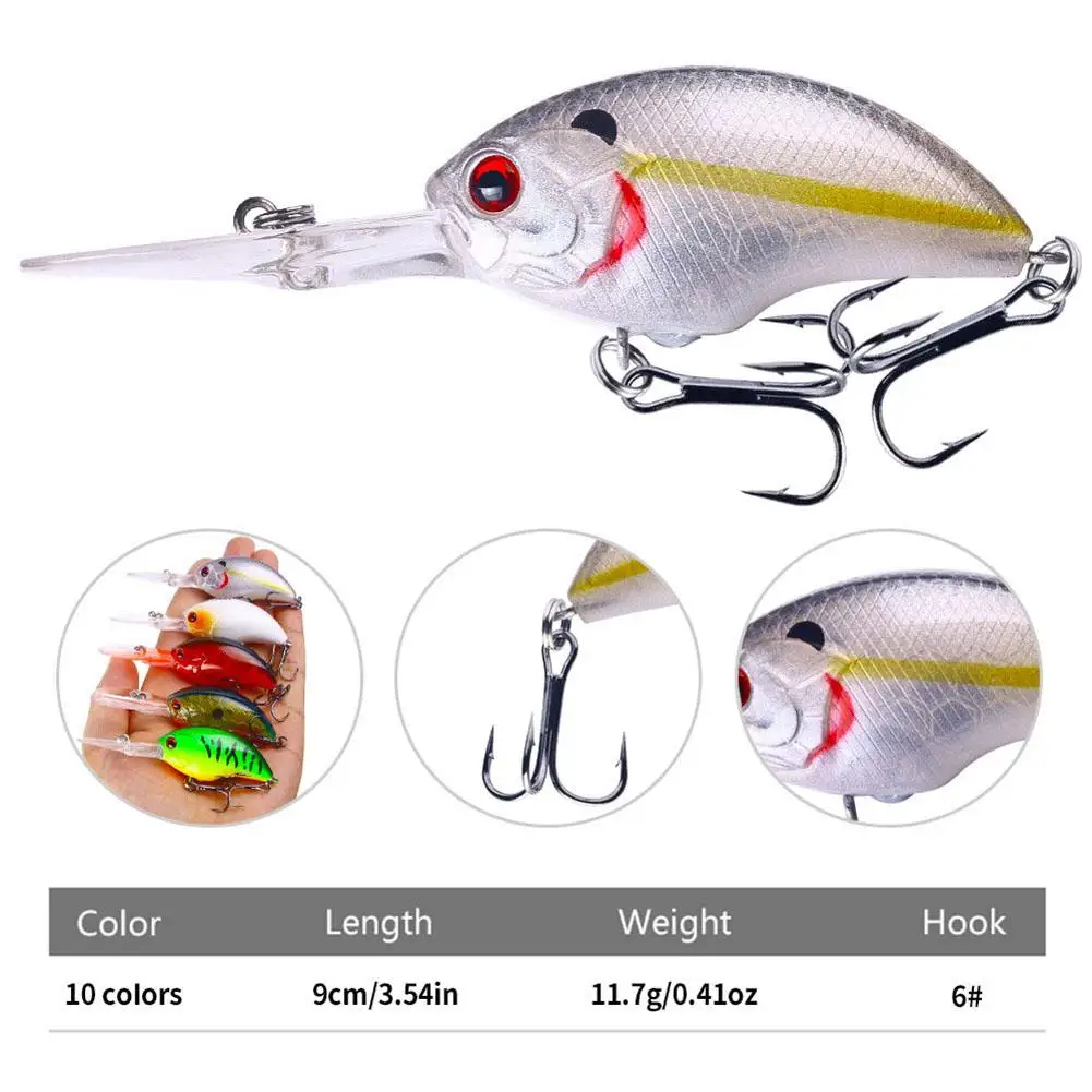 Crank Bait Wobbler Señuelos de Pesca, Señuelos de lubina de buceo profundo con ojos 3D, cebos de Swimbait de superficie dura de 12g para trucha de agua salada - imagen 4