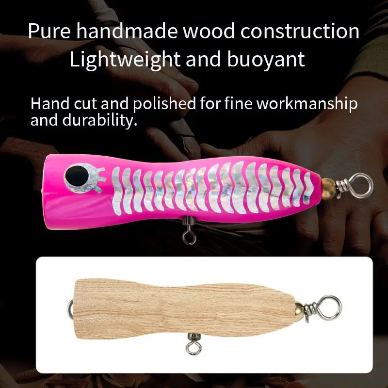 Señuelo de pesca de curricán Popper de madera, cebo Artificial para peces de playa, 8cm/15g, 10cm/30g, 1 unidad - imagen 4
