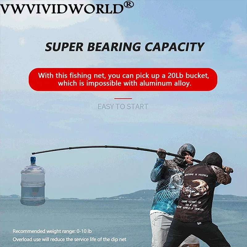 Marca VWVIVIDWORLD, 4,85-6,2 m, portátil, tierra de pesca de carbono, red de mano, aparejos de pesca con mango de poste telescópico plegable - imagen 5