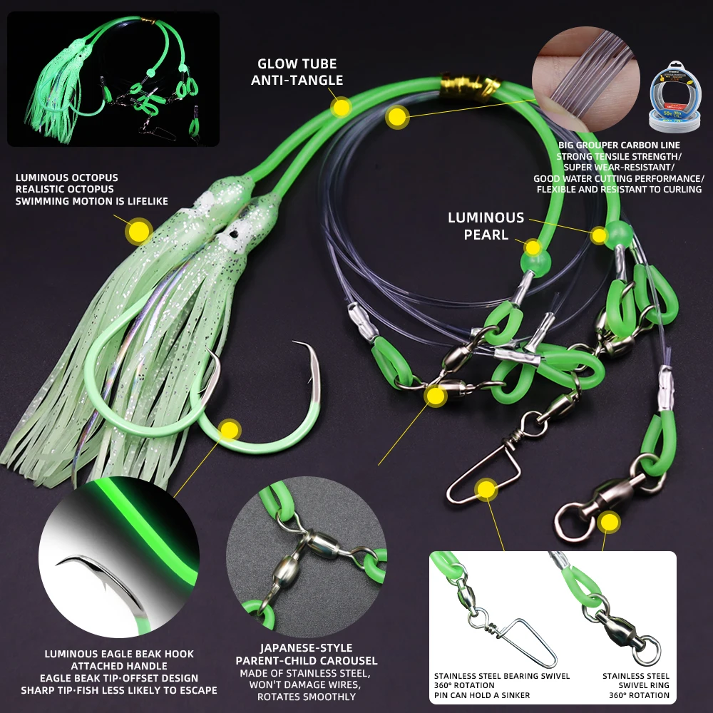 ZYZ Señuelo Pulpo Suave Anzuelo Circular Luminoso – Aguas Profundas - imagen 4