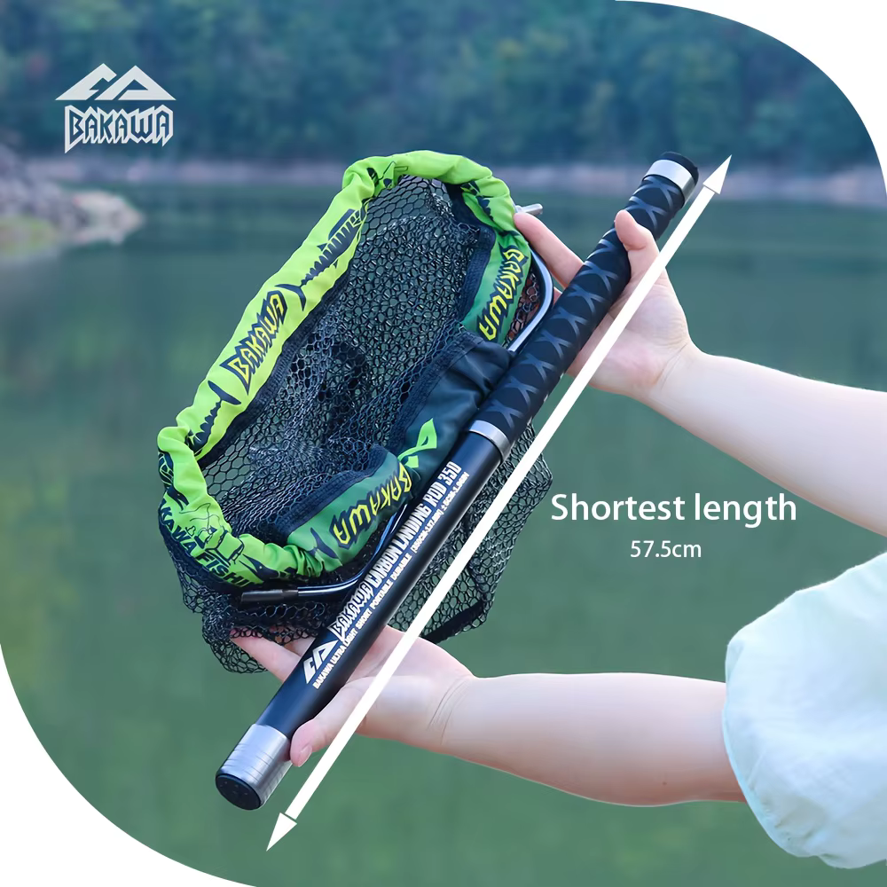 1 Juego de red portátil de fibra de carbono 350 + 40 red de pesca Bakawa de viaje retráctil duradera utilidad para deportes al aire libre