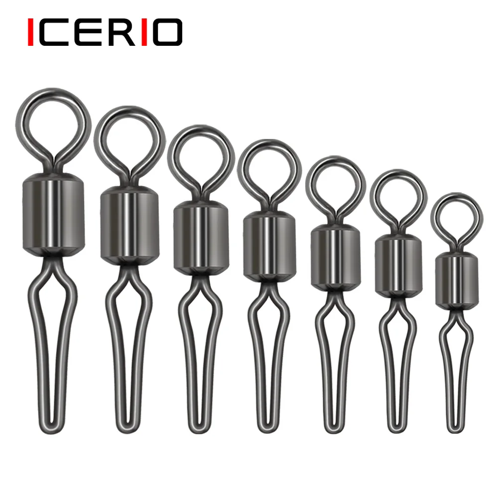 ICERIO (1000 uds) venta al por mayor clip de línea lateral giratoria aparejos de pesca anzuelos y conector de pesca de basura giratorios de pesca con broche