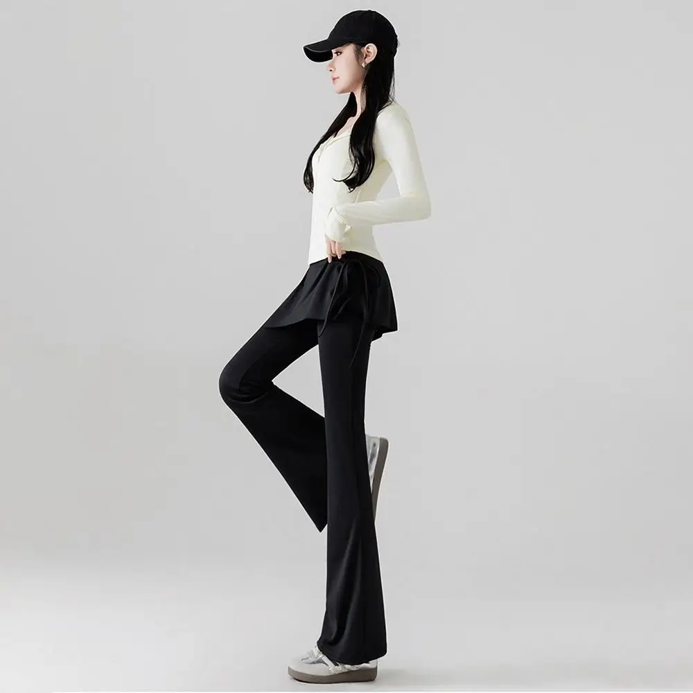 Pantalones yoga acampanados efecto piezas con cordón anti-transparencia