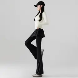 Pantalones yoga acampanados efecto piezas con cordón anti-transparencia