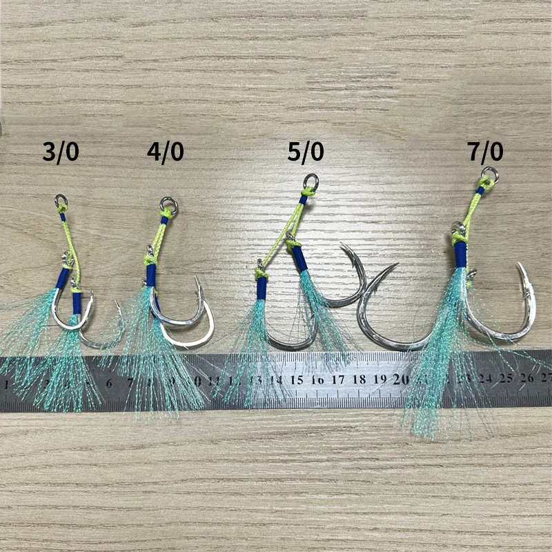 OBSESSION HK035 10 unids/bolsa 8062 anzuelo de pesca de acero rico en carbono plantillas fundidas anzuelo de asistencia alambre de plumas brillantes anzuelos de asistencia de doble plantilla - imagen 3