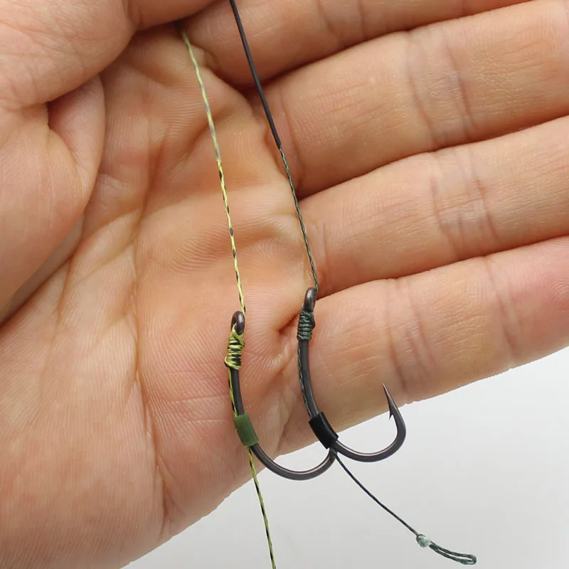 Línea de pesca de carpa verde de camuflaje de 20m, gancho suave con enlace de carpa, línea trenzada recubierta, líder para aparejo de pelo, línea de aparejo de 25 y 15LB - imagen 5