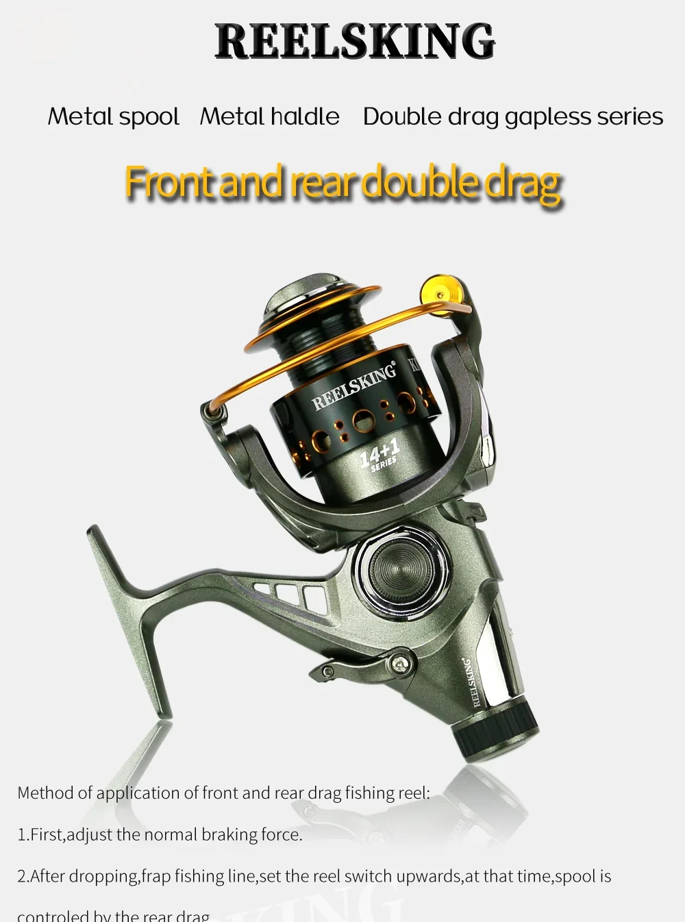 Un carrete de metal con un sistema de doble arrastre