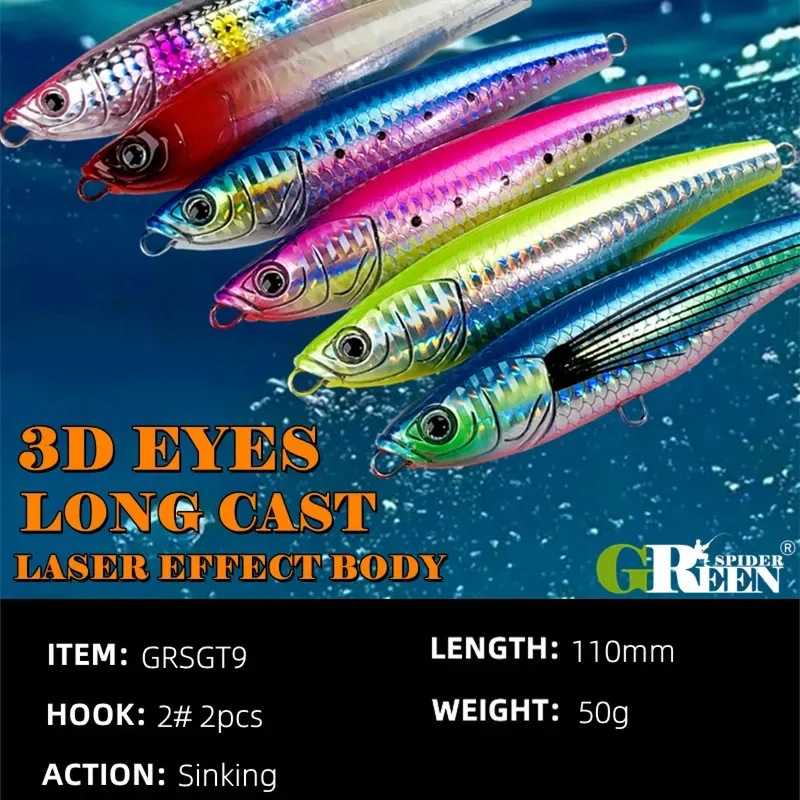 GREENSPIDER GT-señuelo Artificial para pesca en agua salada, cebo de lápiz que se hunde, 110mm, 50g - imagen 3