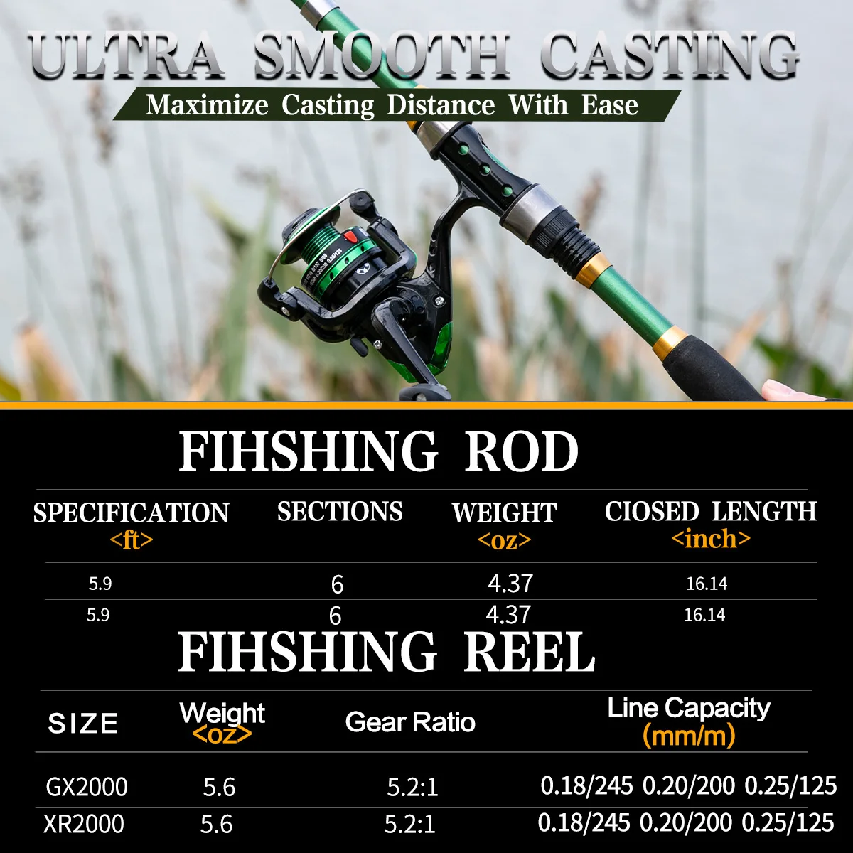 Kit pesca doble caña 1,8 m multifuncional con carretes y señuelos - imagen 4