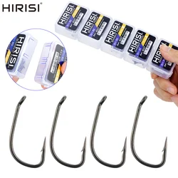 Hirisi 50 Uds. Anzuelo de púas de acero inoxidable recubierto de PTFE con alto contenido de carbono con ojo 8027 accesorios de pesca caja de plástico empalmable