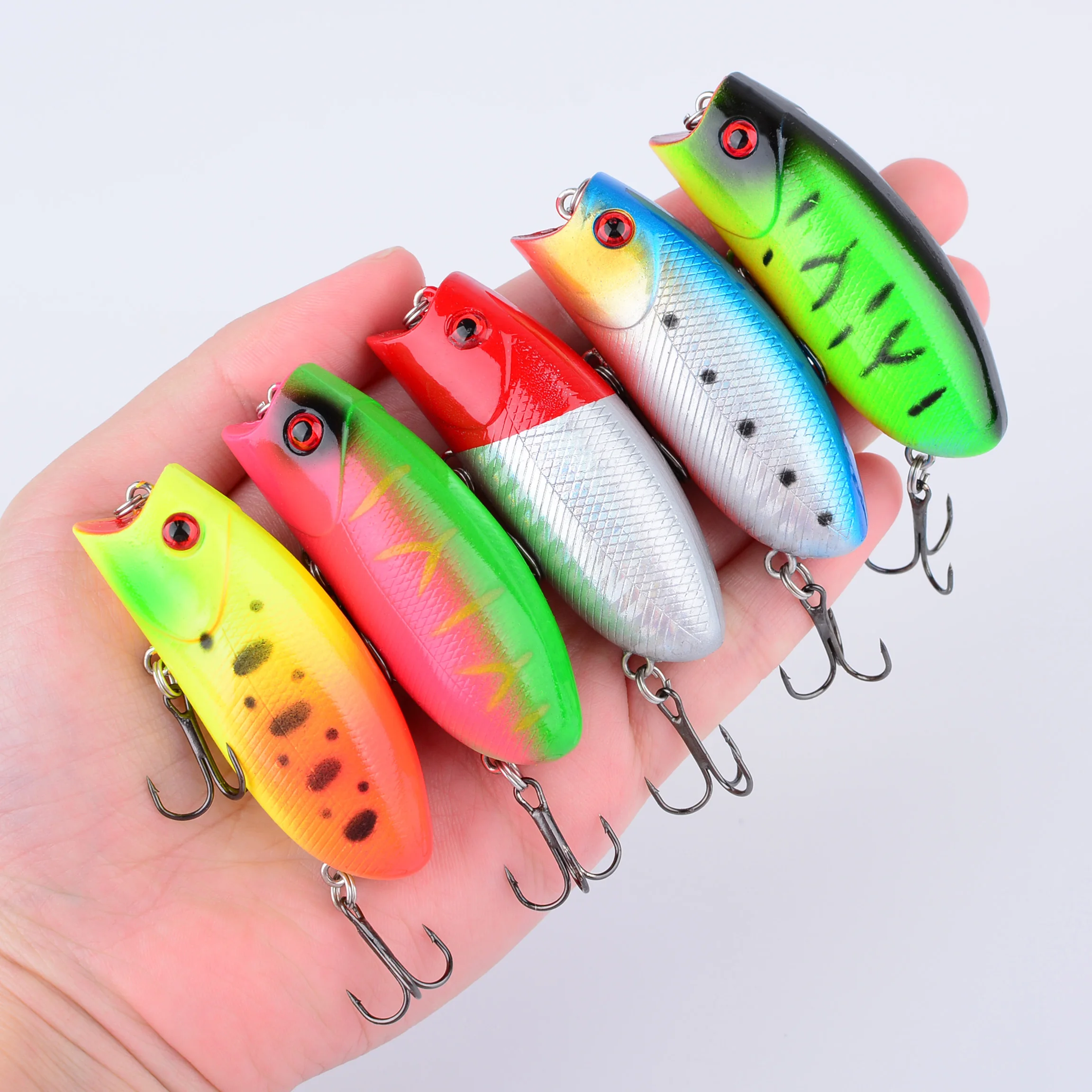 5 uds Señuelos de Pesca Topwater Popper cebo duro Wobblers artificiales aparejos de pesca de plástico - imagen 4