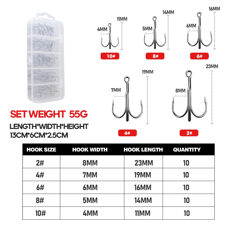 TAIYU 51 unids/set ganchos triples negros de alto níquel y carbono ganchos sólidos súper afilados 10 # -2 # Accesorios de pesca con anzuelo de pesca - imagen 4