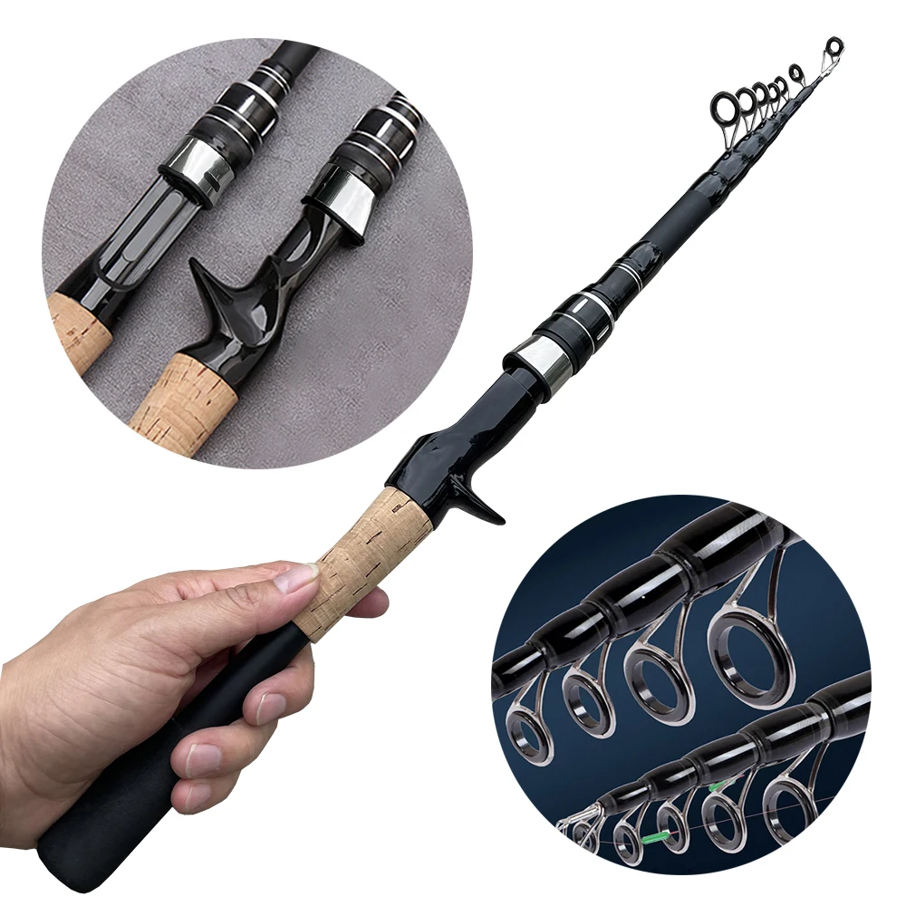 Caña de pescar con señuelo Baitcasting, telescópica giratoria, mango de madera de 8g-25g, aparejos de pesca de fundición de carbono, peso ligero profesional - imagen 5