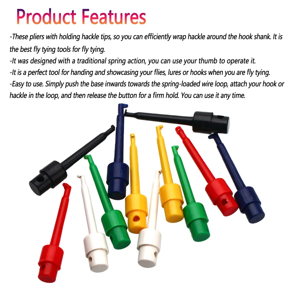 Bimoo, 6 uds., alicates Hackle de punta larga, Clips de soporte de gancho para moscas, herramienta de atado de moscas, accesorios de pesca con mosca, Clips de soporte para moscas húmedas secas de ninfa - imagen 5