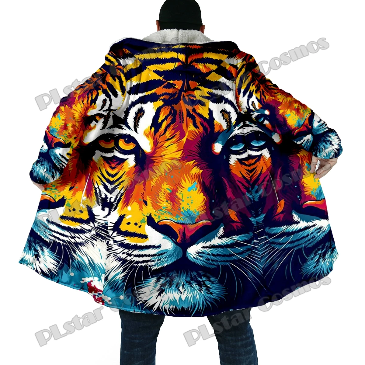 Capa de moda de invierno para hombre, capa con capucha de lana gruesa con estampado 3D de tigre Animal, capa cálida informal Unisex DP44 - imagen 5
