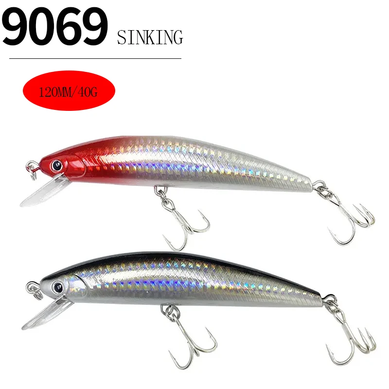 Señuelos de Pesca de pececillo que se hunden, cebos duros artificiales de fundición larga para agua salada, Swimbait para lubina, trucha, 40g, 120mm - imagen 5