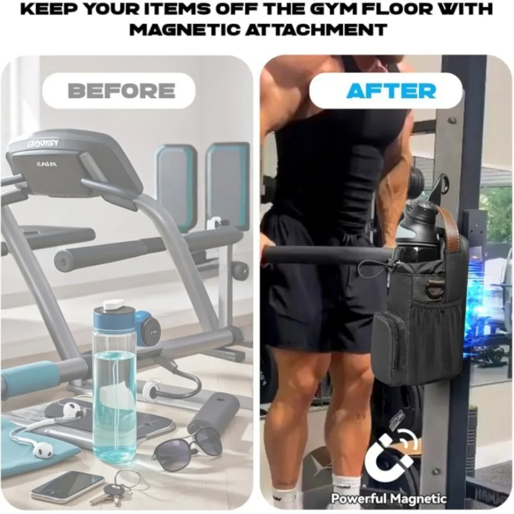 Bolsa de gimnasio magnética de gran capacidad, correa de hombro ajustable, bolsa magnética extraíble para gimnasio, bolsa colgante impermeable para botella de agua, gimnasio - imagen 3
