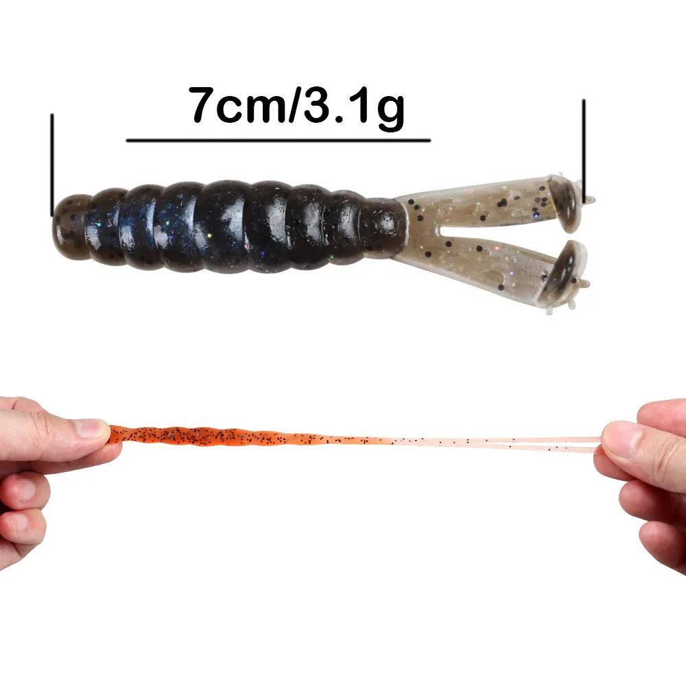 Señuelo de pesca de sábalo con anillo de impacto de 70mm/3g, cebo blando de doble cola en T, cebo de plástico, Swimbait, señuelo de Jigging Artificial - imagen 3