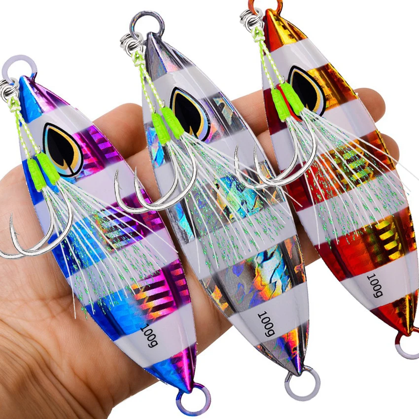 Señuelo de pesca de plantilla lenta, brillo nocturno de Metal de alta calidad, 40g, 60g-200g, fregaderos rápidos, pesca en barco de aguas profundas, cebo de caballa Marlin, 1 Uds. - imagen 3