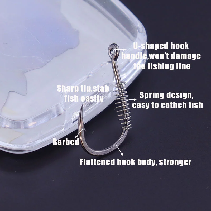 Anzuelos de pesca de primavera, aparejos de pesca con púas de acero de alto carbono, cuerpo aplanado, punta afilada, para pesca en río y mar, 20 unidades por lote - imagen 4