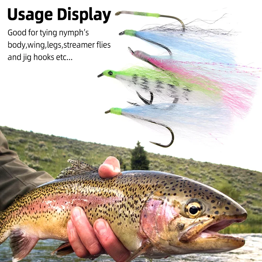 Wifreo, 2 uds., oropel luminoso, gancho de asistencia, plantilla, señuelo, aparejo Sabiki, Streamer, Midge, Ninfa, cuerpo, ala, piernas, cola, atado de moscas, Material - imagen 4