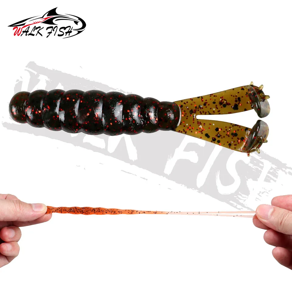 WALK FISH-señuelo de pesca suave para buzo, cebo de gusano de plástico resistente flotante Tpr de doble cola salada, Wobbler de silicona, Leurre Souple, 6 uds. - imagen 5