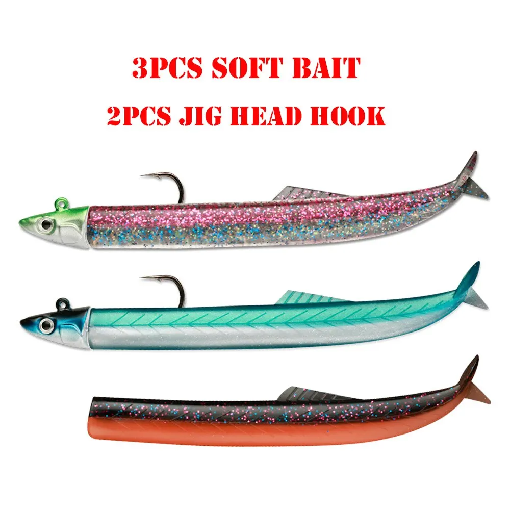 Señuelo de pesca suave de 10g, 3 unidades con gancho, anzuelo, cola artificial de Anguila de arena con cabeza de peluca, cebo artificial de Minnow, lubina de agua salada - imagen 5