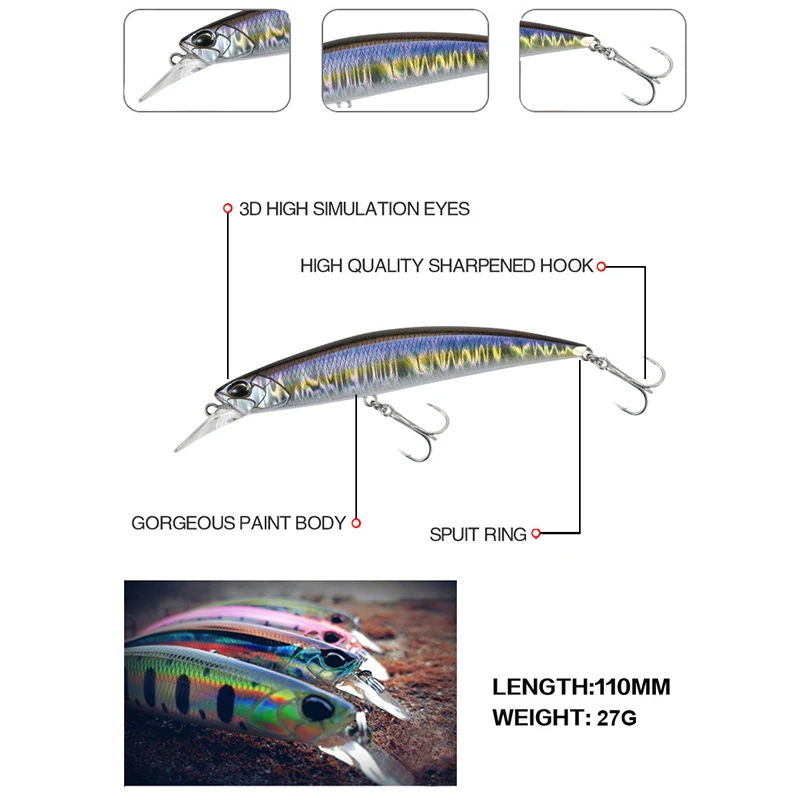 Detalle del señuelo mostrando su diseño de Crankbait y lubina